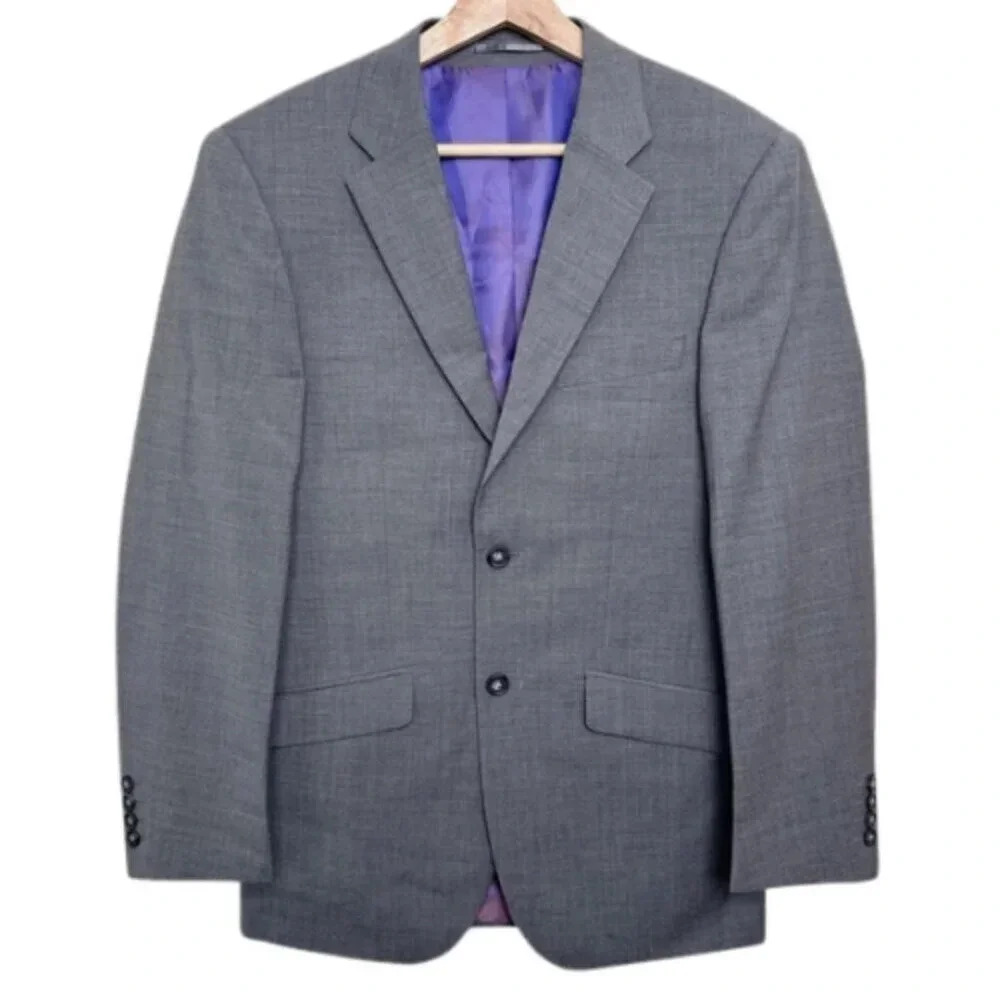 Brook Taverner Mens 36R Wool Two Button Slim Fit Blazer  Sport Coat In Grey